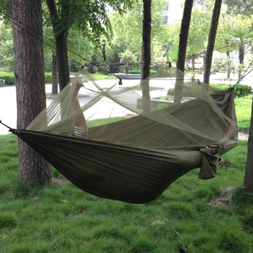 1-2 Person Portable Outdoor Camping Hammock with Mosquito Net High Strength Parachute