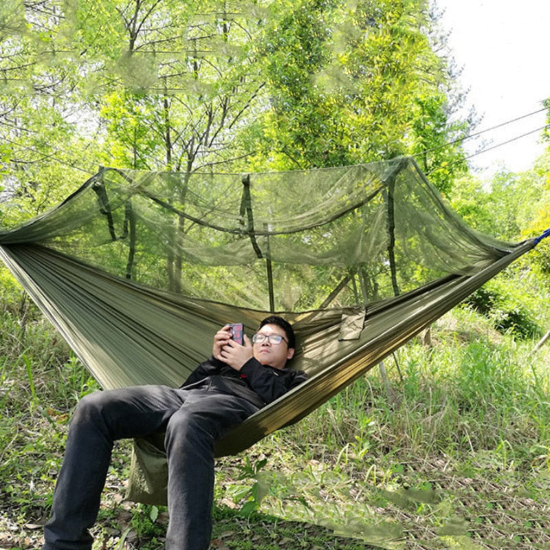 1-2 Person Portable Outdoor Camping Hammock with Mosquito Net High Strength Parachute