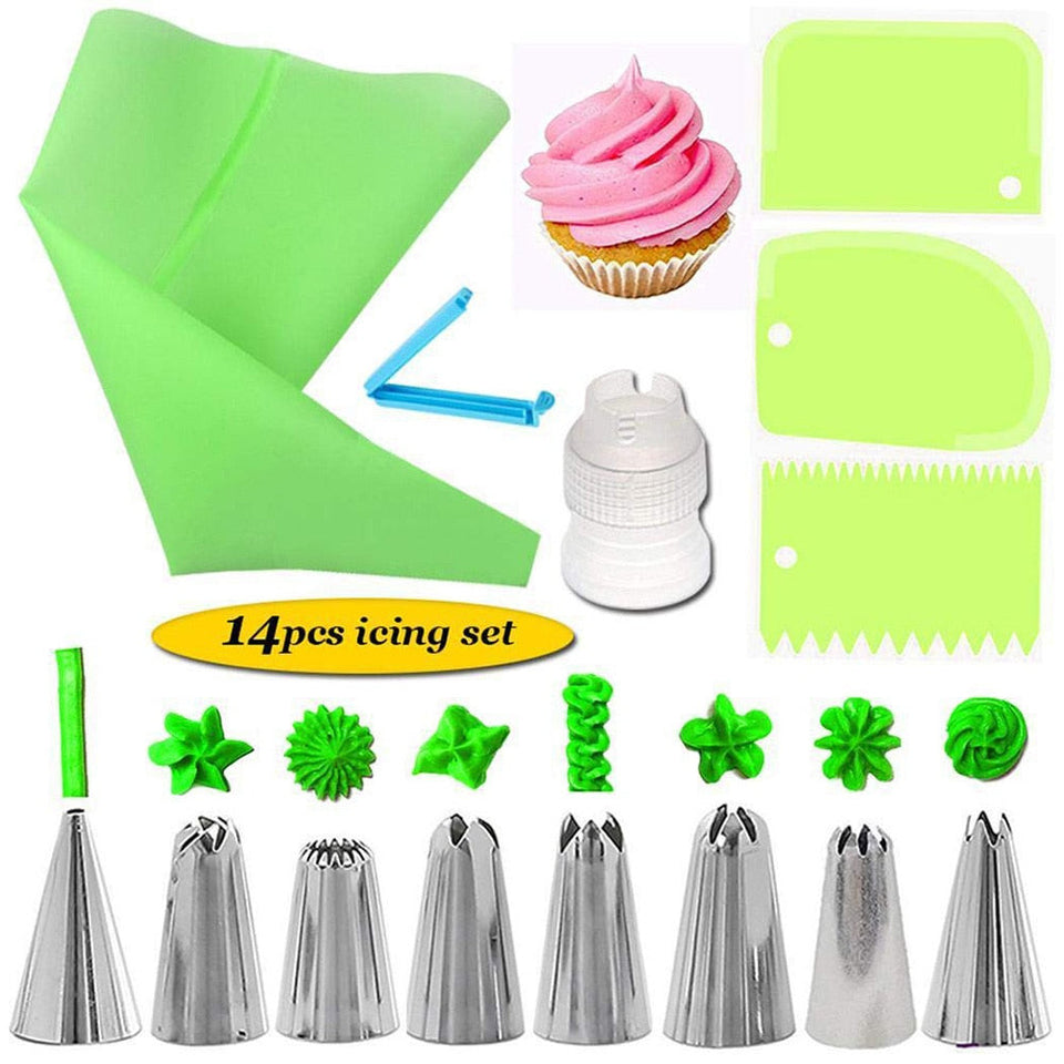 14Pcs/Set Piping-Nozzles Silicone Pastry Bag Kit Cake Decorating Tools DIY Icing Piping Cream/whipped cream/heavy whipping cream