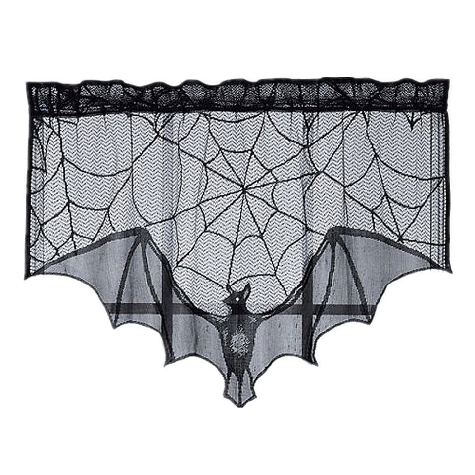 1pcs Scary Halloween Decor Black Lace Spider Web Cobweb Bat Fireplace Mantle Scarf Cover Stove Cloth Ghost