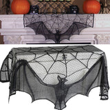 1pcs Scary Halloween Decor Black Lace Spider Web Cobweb Bat Fireplace Mantle Scarf Cover Stove Cloth Ghost