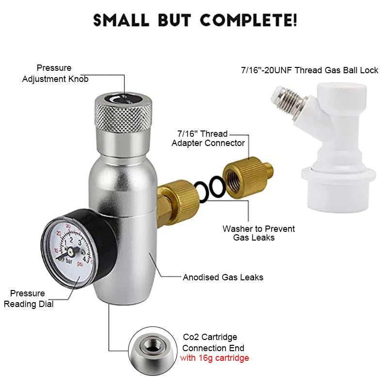 2020 Newest Co2 Charger Kit, 0-60PSI Co2 Regulator Mini Keg Charger/Regulator Mini Keg Charger with Ball Lock