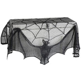 1pcs Scary Halloween Decor Black Lace Spider Web Cobweb Bat Fireplace Mantle Scarf Cover Stove Cloth Ghost