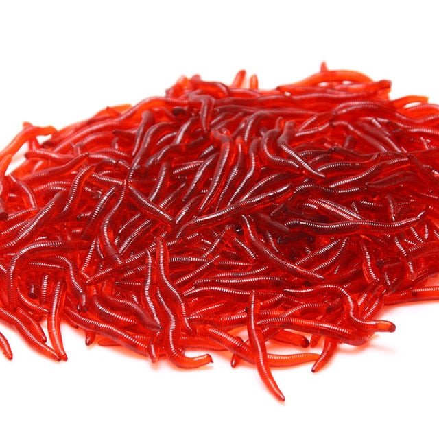 20PCS-100pcs Lifelike Red Worm Soft Lure Earthworm ice Winter Fishing Silicone Artificial Bait Fishy Shrimp Additive Bass Carp