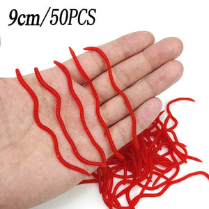 20PCS-100pcs Lifelike Red Worm Soft Lure Earthworm ice Winter Fishing Silicone Artificial Bait Fishy Shrimp Additive Bass Carp