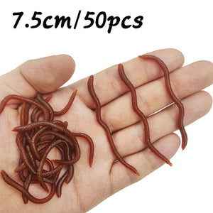 20PCS-100pcs Lifelike Red Worm Soft Lure Earthworm ice Winter Fishing Silicone Artificial Bait Fishy Shrimp Additive Bass Carp