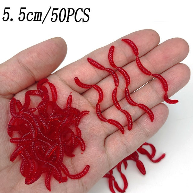 20PCS-100pcs Lifelike Red Worm Soft Lure Earthworm ice Winter Fishing Silicone Artificial Bait Fishy Shrimp Additive Bass Carp