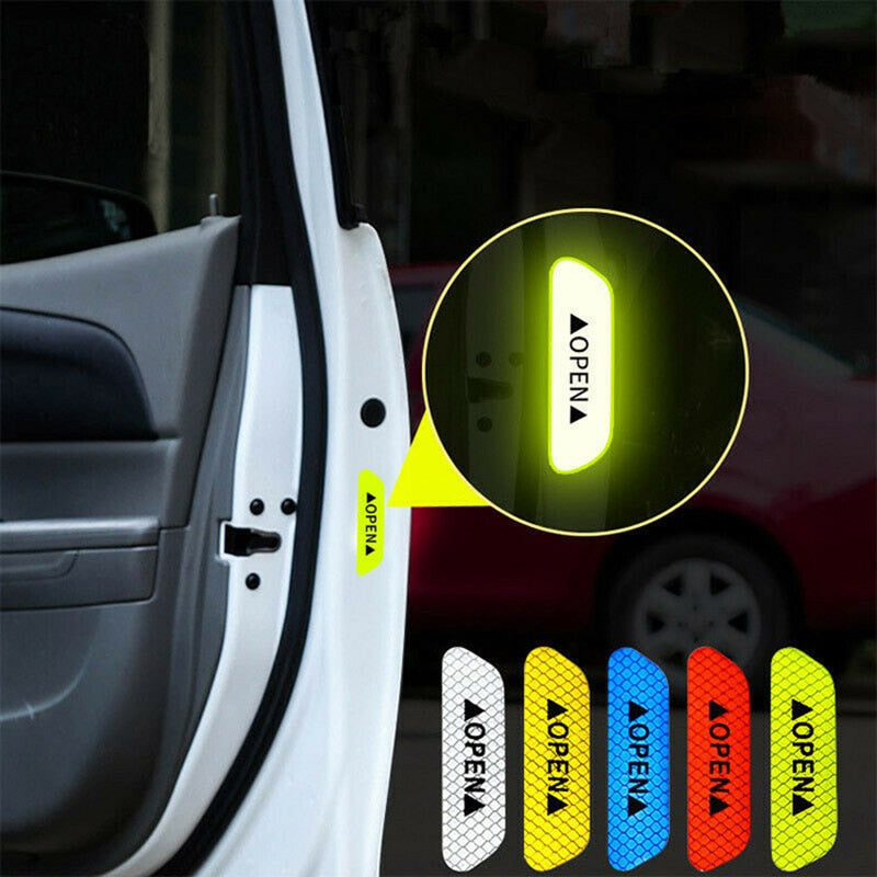 4pcs Car OPEN Reflective Tape Warning Mark Reflective Open Notice Bicycle Accessories Exterior Car Door Stickers DIY