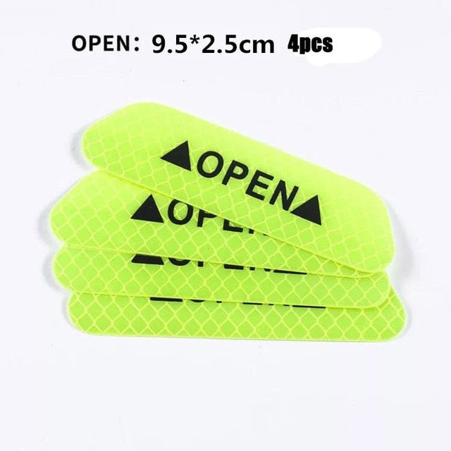 4pcs Car OPEN Reflective Tape Warning Mark Reflective Open Notice Bicycle Accessories Exterior Car Door Stickers DIY