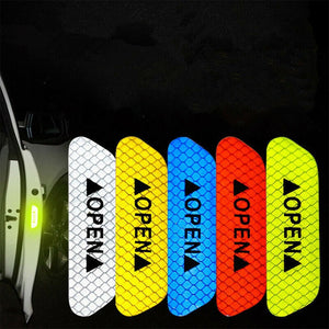 4pcs Car OPEN Reflective Tape Warning Mark Reflective Open Notice Bicycle Accessories Exterior Car Door Stickers DIY