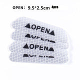 4pcs Car OPEN Reflective Tape Warning Mark Reflective Open Notice Bicycle Accessories Exterior Car Door Stickers DIY