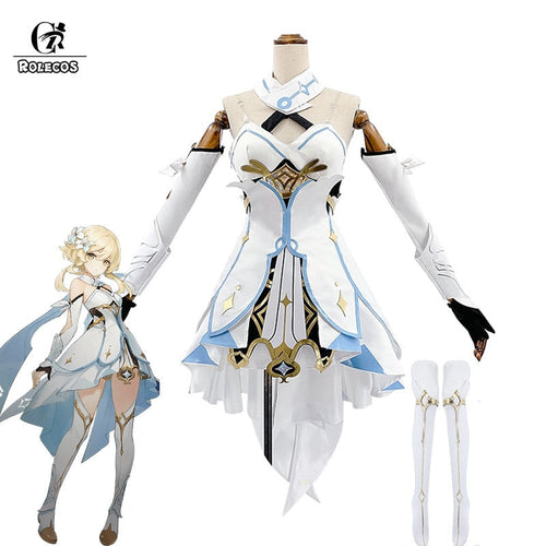 ROLECOS Genshin Impact Cosplay Costume Traveler Lumine Cosplay Costume Women White Costume Halloween