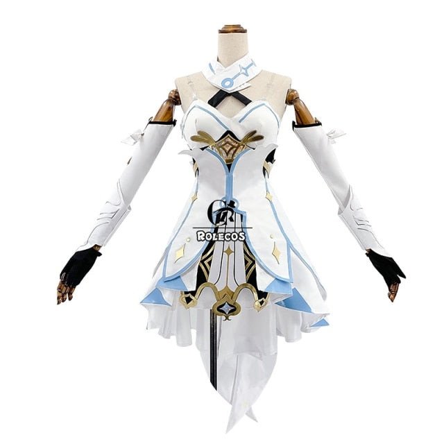 ROLECOS Genshin Impact Cosplay Costume Traveler Lumine Cosplay Costume Women White Costume Halloween