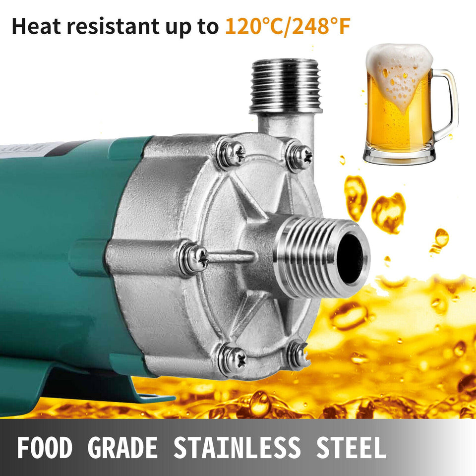 VEVOR Homebrew Pump with Food Grade Stainless Steel Head 1/2" High Temp/HomeBrew Beer Pump Brewing Food