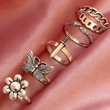 Vintage Silver Plated Angel Wings Ring for Womens Gothic Punk Steampunk Heart Butterfly Skull Ring Sets Party Jewelry 2021