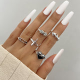 Vintage Silver Plated Angel Wings Ring for Womens Gothic Punk Steampunk Heart Butterfly Skull Ring Sets Party Jewelry 2021