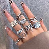 Vintage Silver Plated Angel Wings Ring for Womens Gothic Punk Steampunk Heart Butterfly Skull Ring Sets Party Jewelry 2021